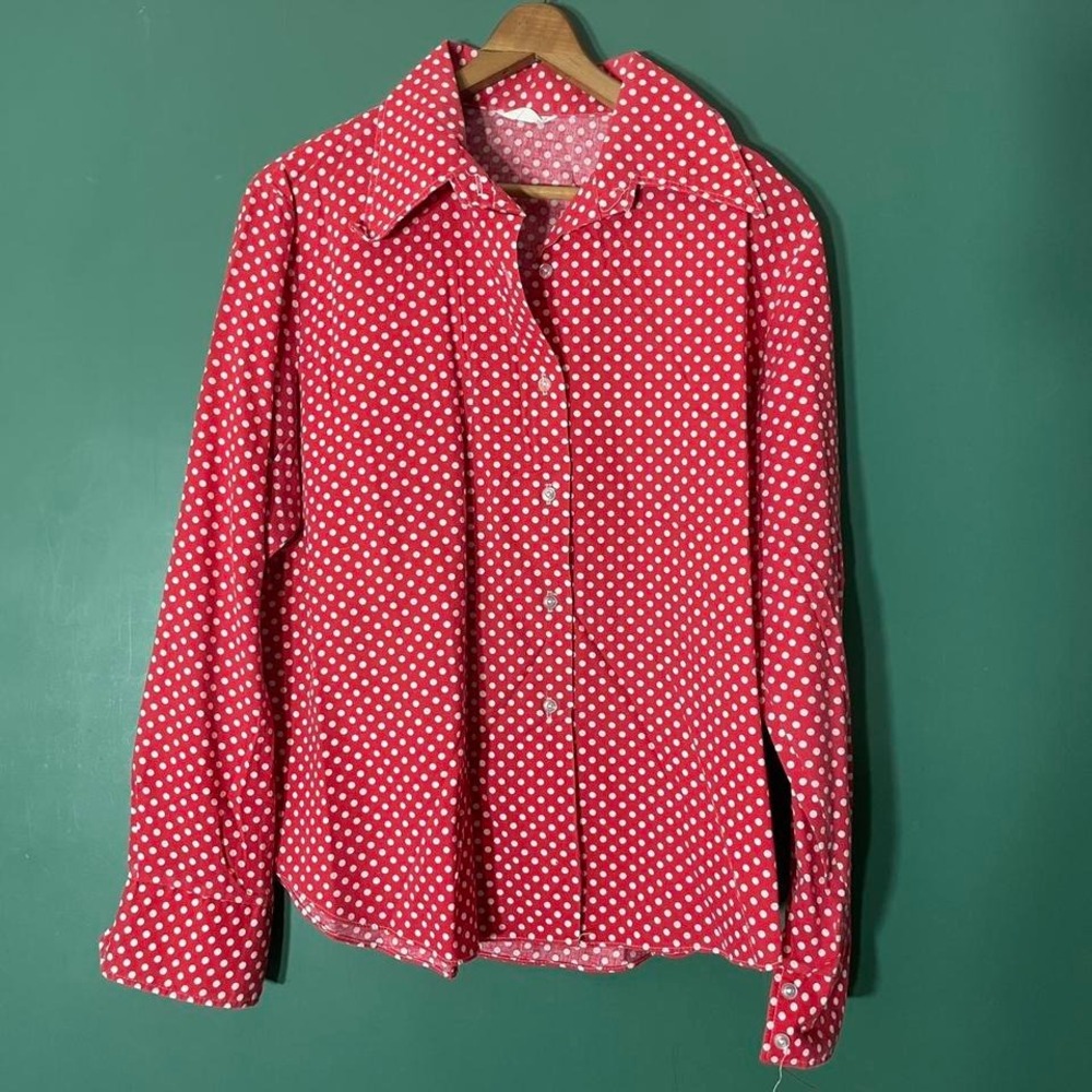 Vintage 1970s polka dot button-up shirt with‎ pointed collar